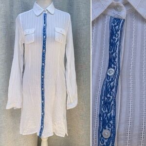 Letarte white button down long sleeve mini dress